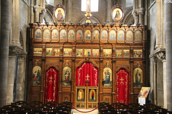 Eastern Catholic icon worship screen at St-Julien-le-Pauvre Church. Paris, France.