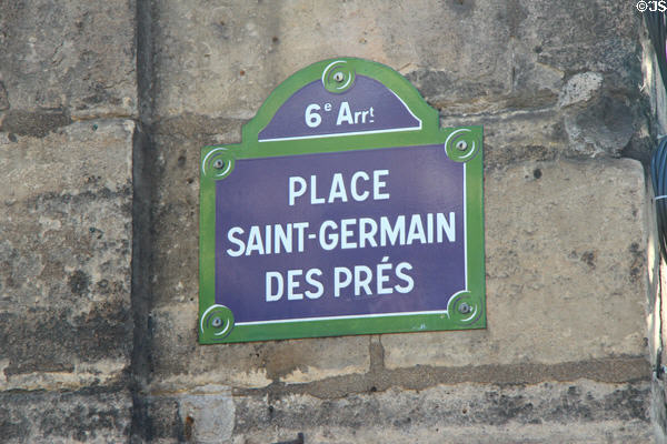 Typical Parisian street sign for Place St-Germain-des-Prés. Paris, France.