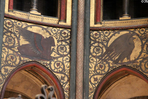 Evangelist symbols of Sts Luke's bull & John's eagle painted in apse of St-Germain-des-Prés. Paris, France.