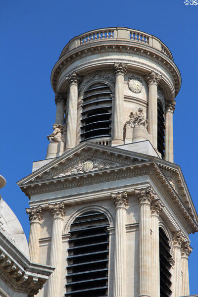 Neoclassical northwest tower (1732) of St-Sulpice church. Paris, France.