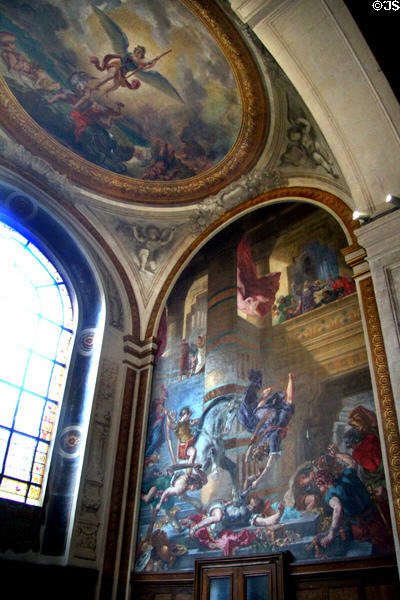 Murals in chapel of Holy Angels (1854-61) by Eugène Delacroix at St-Sulpice church. Paris, France.