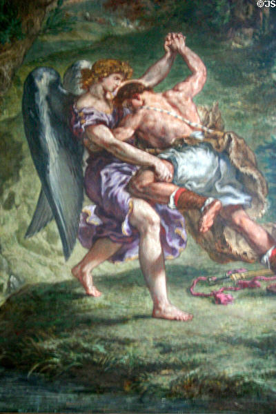 Detail of Jacob Wrestling with the Angel painting (1854-61) by Eugène Delacroix at St-Sulpice church. Paris, France.