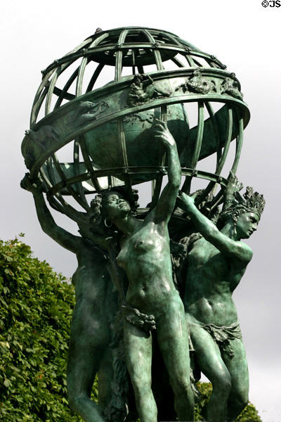 Fountain of Four Parts of World (Continents) (1867) figures by Jean Baptiste Carpeaux & globe by Pierre Legrain near Paris Observatory. Paris, France.