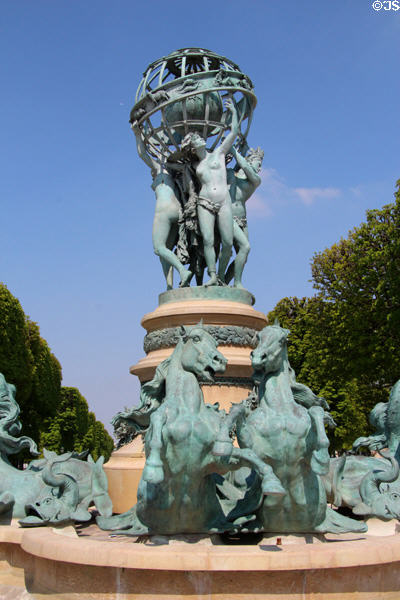 Detail of eight horses around Fontaine de l'Observatoire (aka Fountain of four parts of the world) (1874) by Emmanuel Fremiet near Luxembourg Gardens. Paris, France.