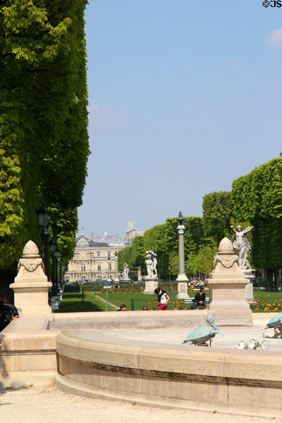 View along Jardin Marco Polo to Luxembourg Gardens. Paris, France.