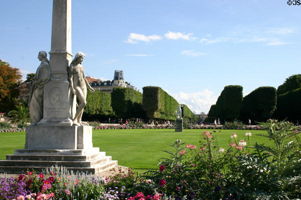 Monument to Auguste Scheurer-Kestner (1908) by Jules Dalou at Luxembourg Gardens with view beyond to Paris Observatory. Paris, France.
