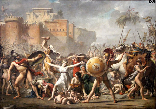 Intervention of the Sabine Women painting (1799) by Jacques-Louis David at Louvre Museum. Paris, France.