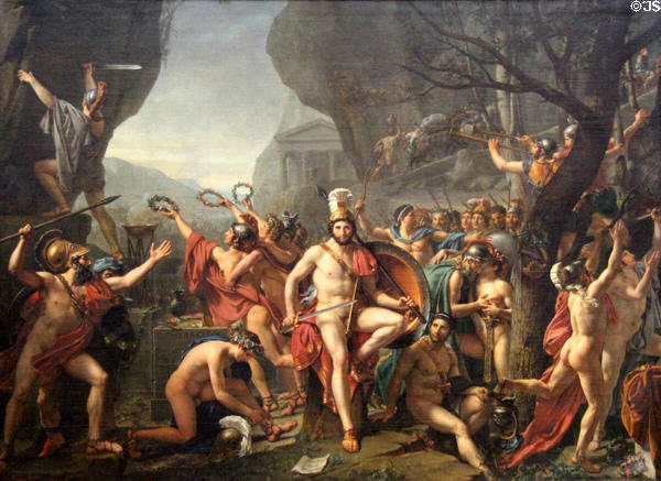 Leonidas at Thermopylae painting (1814) by Jacques-Louis David at Louvre Museum. Paris, France.