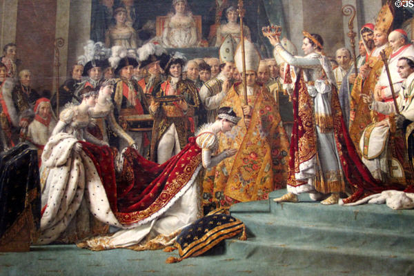 Detail of Consecration of Emperor Napoleon I (1804) where Napoleon takes crown from Pope and crowns himself painting by Jacques-Louis David at Louvre Museum. Paris, France.