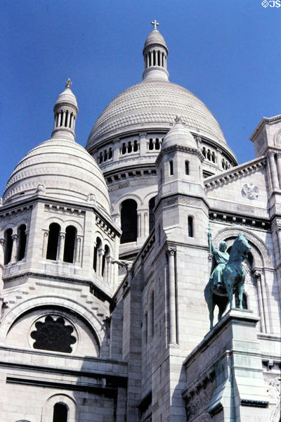 King Saint Louis statue on Basilica of Sacred Heart on Montmartre. Paris, France.