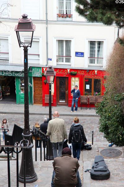 Stairway street in hilly neighborhood of Montmartre. Paris, France.