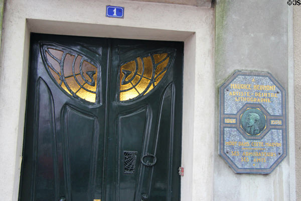 Art Nouveau door on building in which artist Maurice Neumont (1868-1930) lived & died at Montmartre. Paris, France.