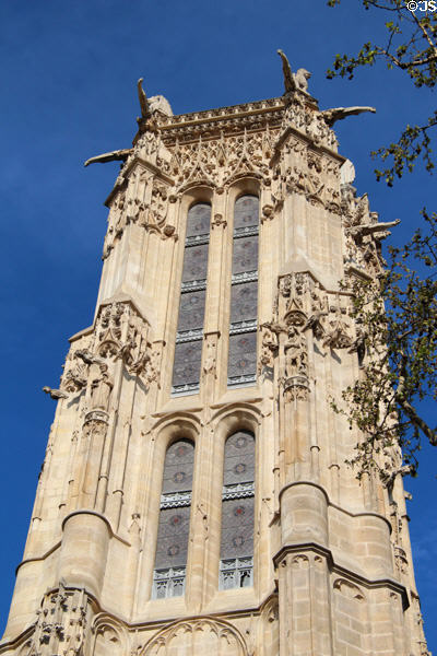 Upper level details of Tour St Jacques. Paris, France.