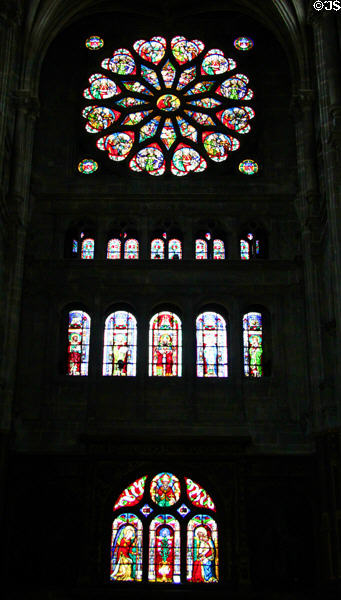 Stained glass of north transept (19thC) at St Eustache Les Halles. Paris, France.