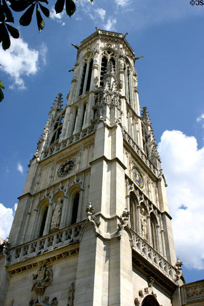 Gothic clock tower of Saint-Germain-l'Auxerrois. Paris, France.