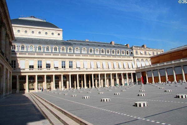 Daniel Buren's Columns art installation (c1985) in Grand court at Palais Royale. Paris, France.