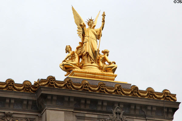 Gilded Poetry sculpture (1869) by Charles-Alphonse Guméry atop Opéra Garnier. Paris, France.