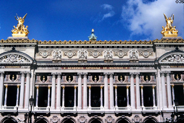 Busts of composers cross facade of Opéra Garnier. Paris, France.