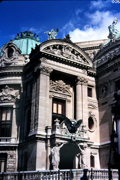 Entrance on west facade of Opéra Garnier. Paris, France.