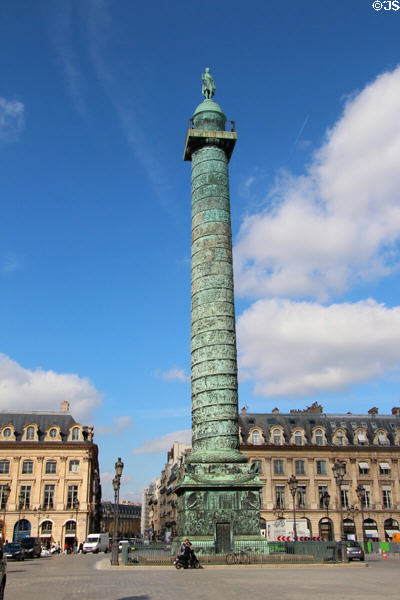 Place Vendome column (1806-10) ordered by Napoleon I to celebrate victory at Battle of Austerlitz. Paris, France.