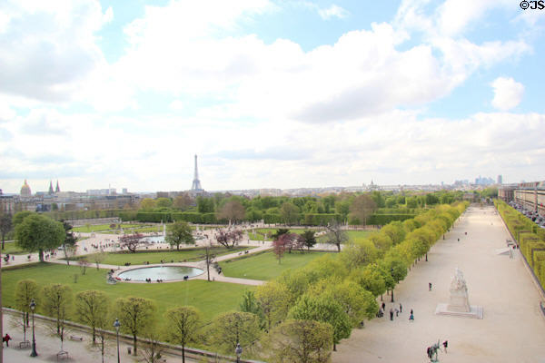 Overview of Tuileries Garden which runs between Louvre & Concorde. Paris, France.