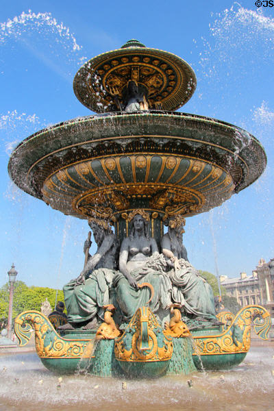 Fountain of Rivers (1840) by Jacques Ignace Hittorff in northern position on Place de la Concorde. Paris, France.