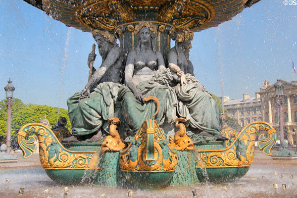 Figures representing several rivers of France on Fountain of Rivers (1840) by Jacques Ignace Hittorff in northern position on Place de la Concorde. Paris, France.