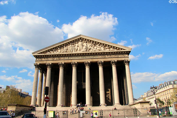 Église de la Madeleine (1807-28) modeled after Roman Temple founded by Napoleon. Paris, France. Style: NeoClassical. Architect: Pierre-Alexandre Vignon.