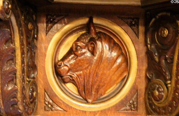 Bull of Evangelist Luke on pulpit at Église de la Madeleine. Paris, France.