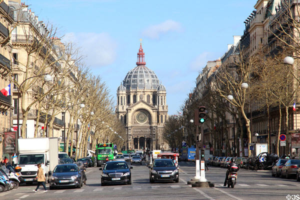 Église Saint-Augustin (19thC) (8 Avenue César Caire) seen from Église de la Madeleine. Paris, France. Architect: Victor Baltard.
