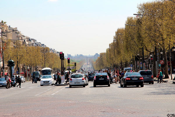 Champs Elysees seen from Arc du Triomphe to Obelisk at Place de la Concorde. Paris, France.