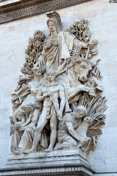 La Paix de 1815 (commemorates Treaty of Paris) sculpture (c1836) by Antoine Étex on Arc du Triomphe. Paris, France.