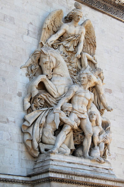 La Résistance de 1814 (commemorates French Resistance to Allied Armies during War of Sixth Coalition) sculpture (c1836) by Antoine Étex on Arc du Triomphe. Paris, France.
