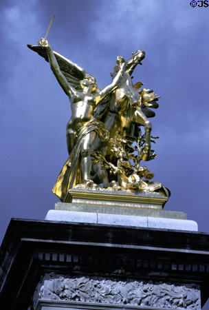Gilded nude with horse on pillar of Alexandre III bridge. Paris, France.
