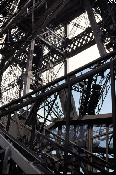 Details of iron struts of Eiffel Tower. Paris, France.