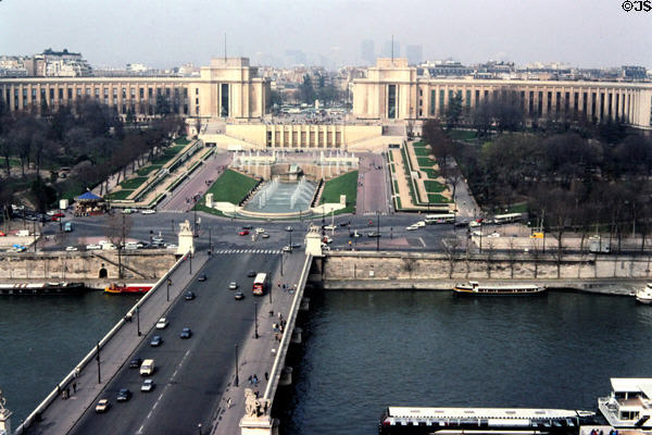 Palais de Chaillot built for 1937 Paris Exposition seen from Eiffel Tower. Paris, France. Architect: Carlu, Boileau & Azéma.