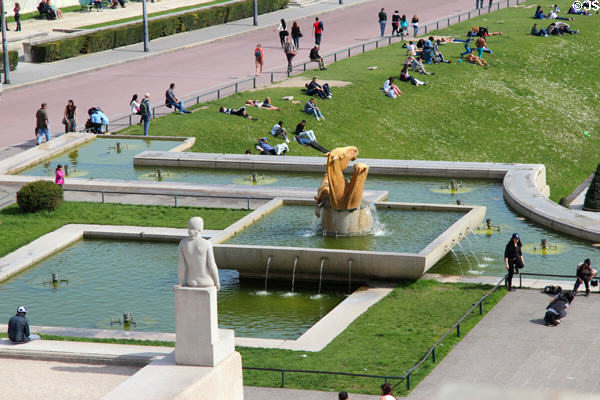 Horses & Dog by Georges Guyot Trocadero Fountain sculptures (1937) at Palais de Chaillot. Paris, France.