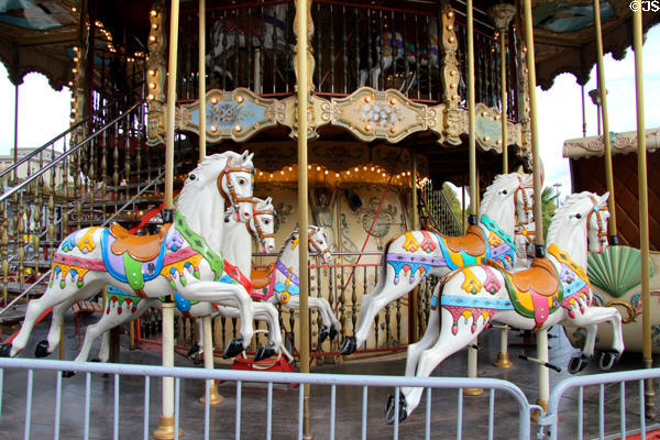Carved horses on Trocadero Carrousel. Paris, France.