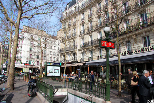 Place du Trocadéro metro entrance & cafes. Paris, France.