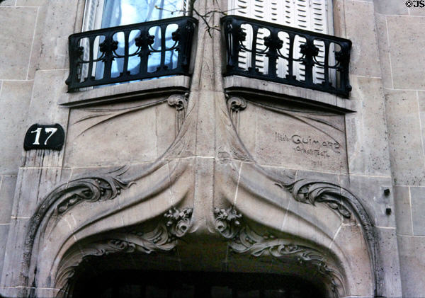Signed Art Nouveau entrance arch at 17-19-21 rue Jean de la Fontaine (1909-12). Paris, France. Architect: Hector Guimard.