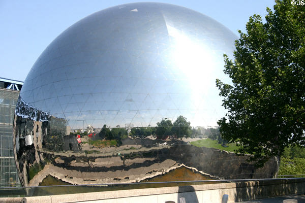 La Géode geodesic dome IMAX theatre at Parc de la Villette. Paris, France.