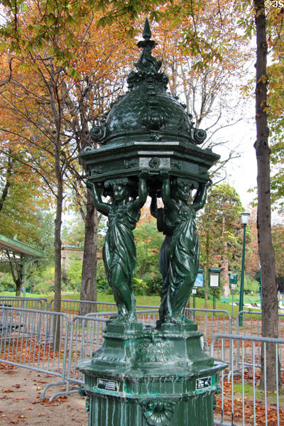 Detail of Paris drinking water fountain, one of 66 installed which became a symbol of the city. Paris, France.
