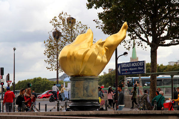 Replica (1987) of flame on Statue of Liberty displayed on Paris street near Pont de l'Alma. Paris, France.