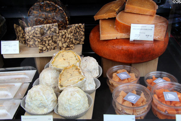 Shop display of cheeses. Paris, France.