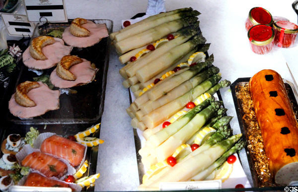 Charcuterie seafood, asparagus & loafs. Paris, France.