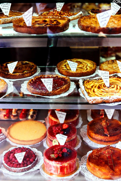 French style desserts at pastry shop. Paris, France.