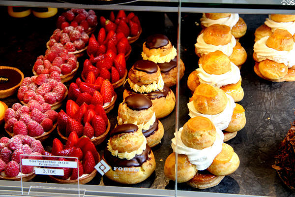 Fruit or cream pastry delights. Paris, France.