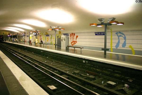 RATP metro Porte de Pantin station art under Villette Parc. Paris, France.