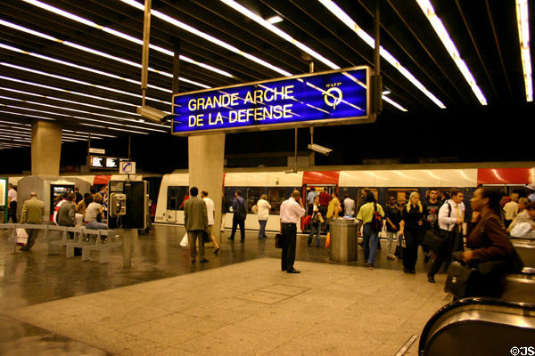 RER train at Grand Arche de la Defense station. Paris, France.