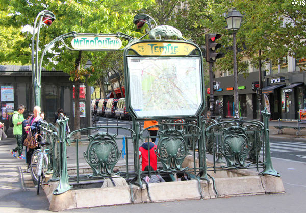 Art Nouveau Metro entrance as installed around Paris (1900-13). Paris, France. Architect: Hector Guimard.
